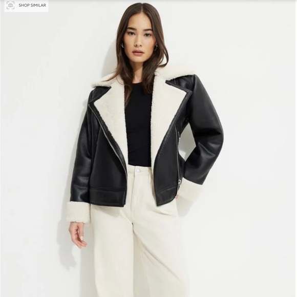 Dynamite- Sherpa Faux Leather Aviator Jacket - Picture 1 of 5